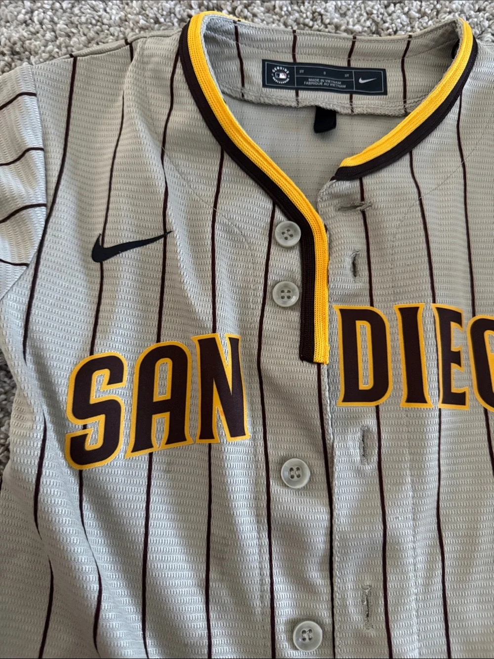 Nike San Diego Kids Baseball Jersey - Khaki, Yellow, Brown